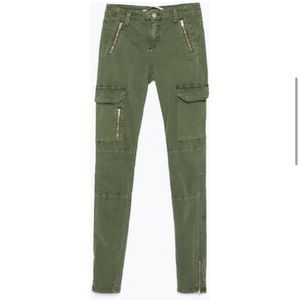 Zara premium denim collection, buttery soft cargo pants, size 8 sage army green
